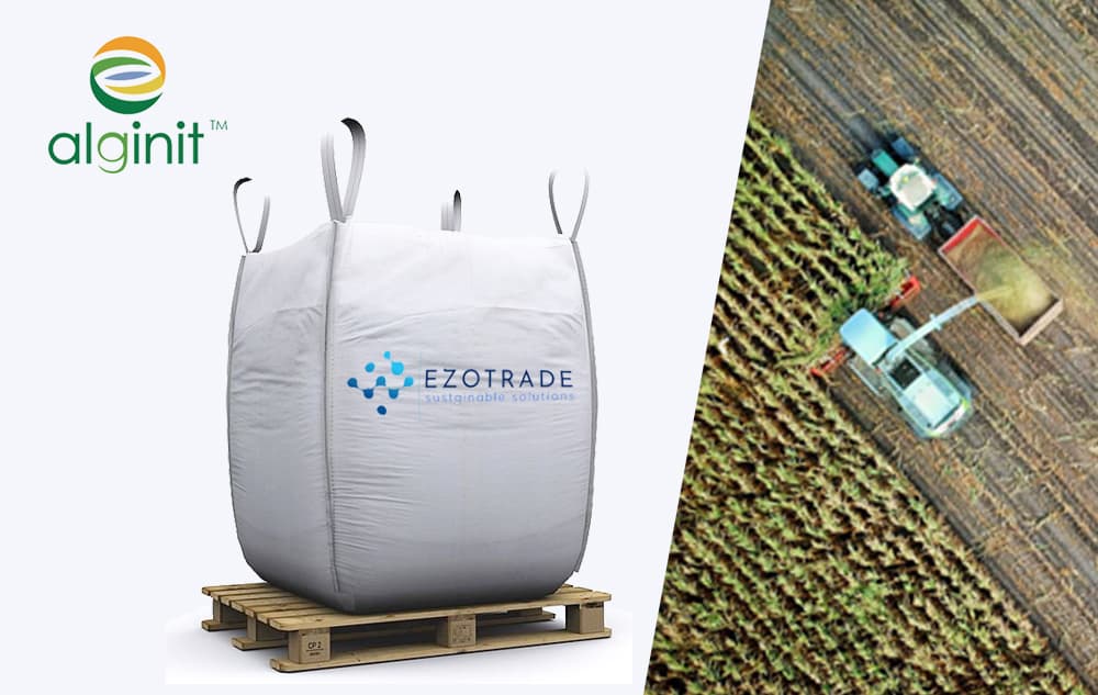 Alginit big bag with EZOTRADE branding on pallet
