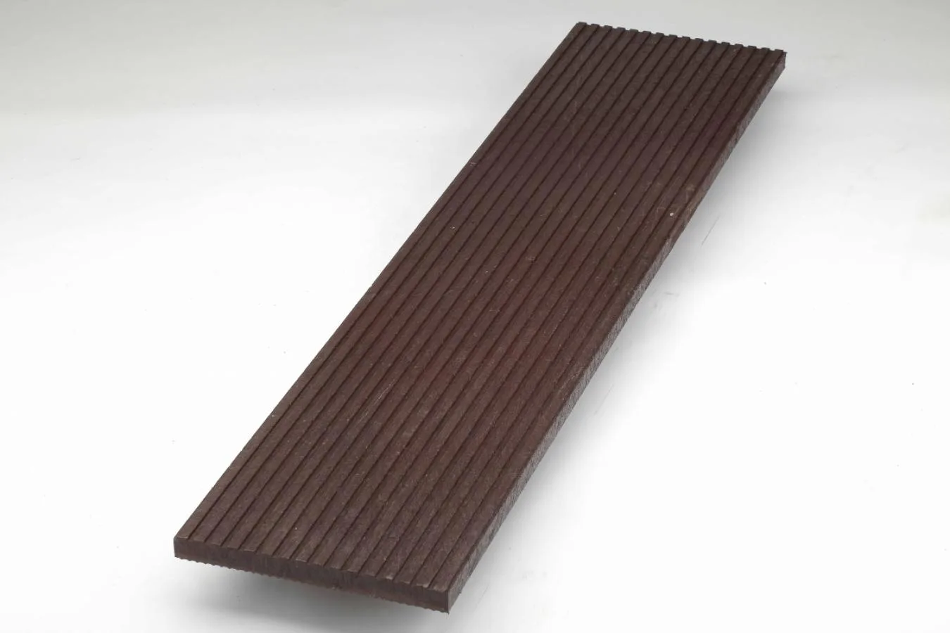 Brown solid recycled plastic decking board — grooved profile product shot